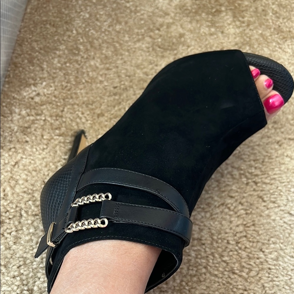 White House Black Market Black Ankle Boots with Chunky Heel